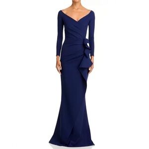 New Chiara Boni La Petite Robe Silveria Side Ruffle Long Gown Size 12